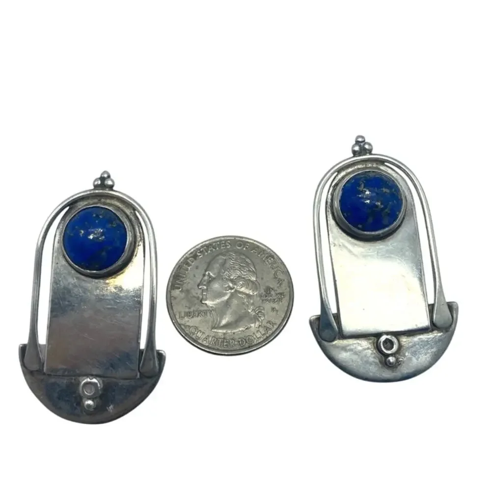 Modernist Sterling and Lapis Lazuli Katherine Palmer‎ pierced Earrings signed